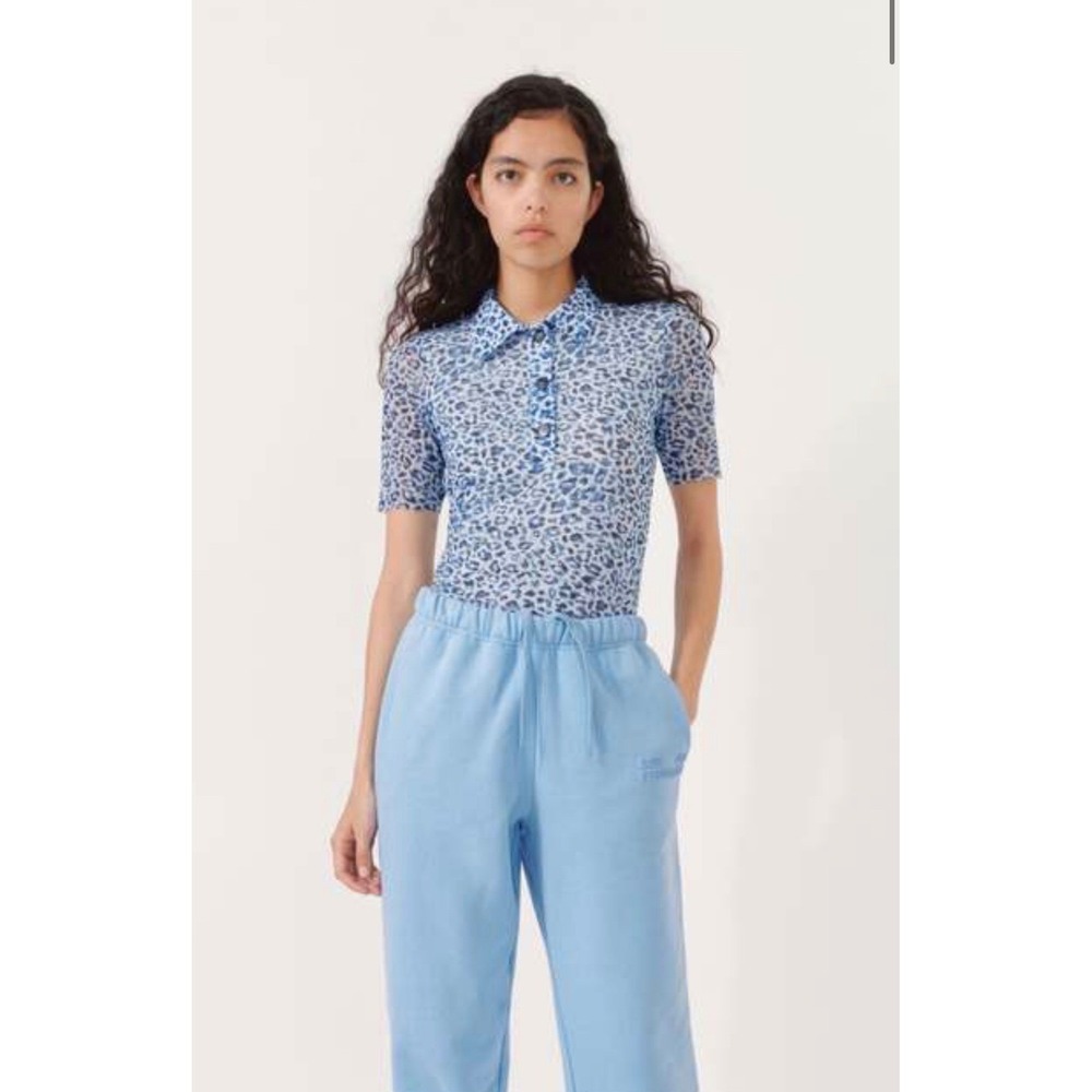 BAUM‎ UND PFERDGARTEN Janita Mesh Top Small Blue NEW Leopard Festival Semi-Sheer